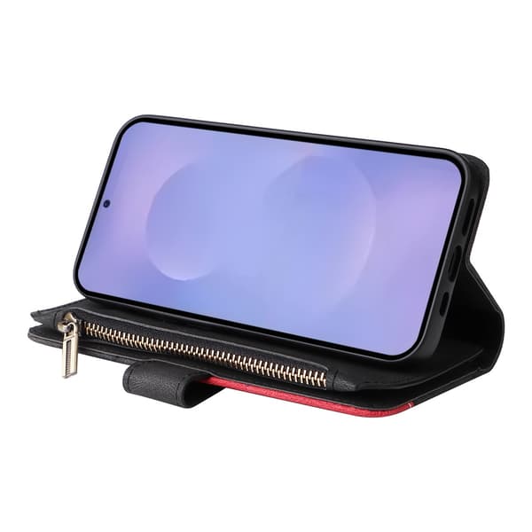 Til Samsung Galaxy S26 Lommebokdeksel med Glidelås og Håndleddsrem Stativ Black