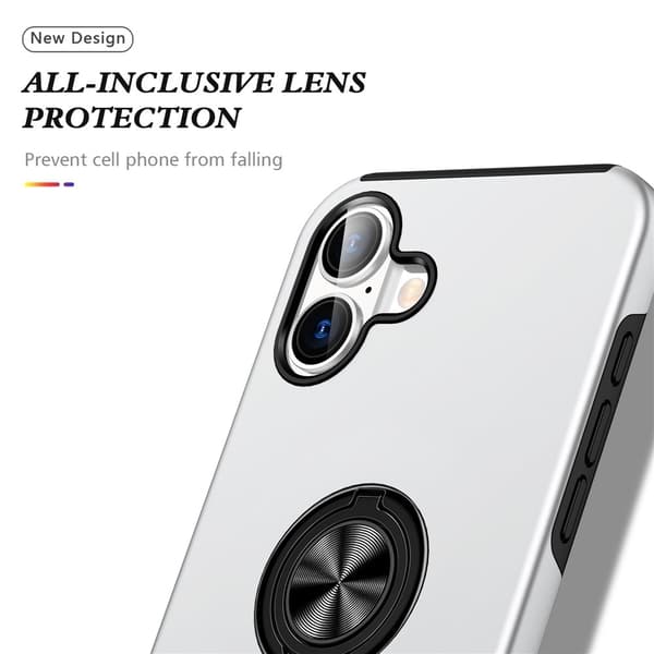 Til iPhone 17 Finger Ring Kickstand Hybrid Taske Silver