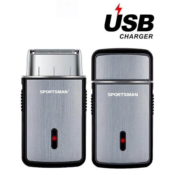 SPORTSMAN 2 i 1 mini Sladdlös Rakapparat USB Uppladdningsbar Elektrisk Trimmer Svart
