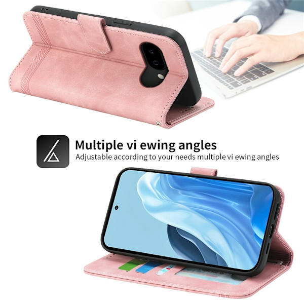 DIERFENG For Google Pixel 10a Wallet Case with Stand and Wrist Strap Pink