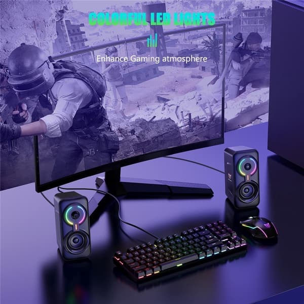 ONIKUMA USB-kablet højttaler computerhøjttaler 3D stereolyd RGB-lys Black