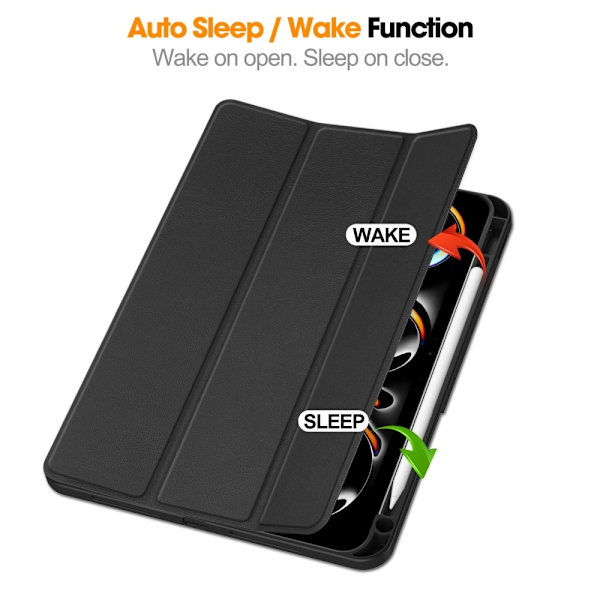 Til iPad Pro 11 (2024) Etui Tre-fold Stativ Tablet Cover med Pen Holder - Sort Black