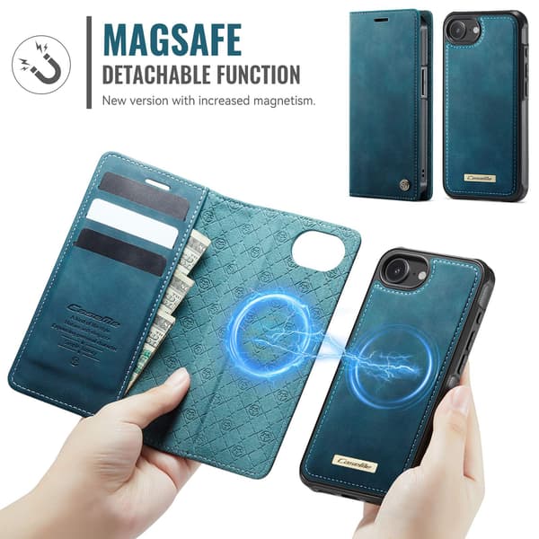 CASEME Til iPhone 17e / 16e  Lommebokdeksel Magnetisk Avtakbar RFID Beskyttelse Blue
