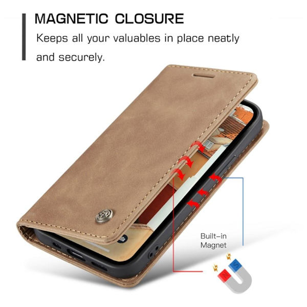 CASEME Retro lompakkokotelo iPhone 14 Prolle - vaaleanruskea Brown