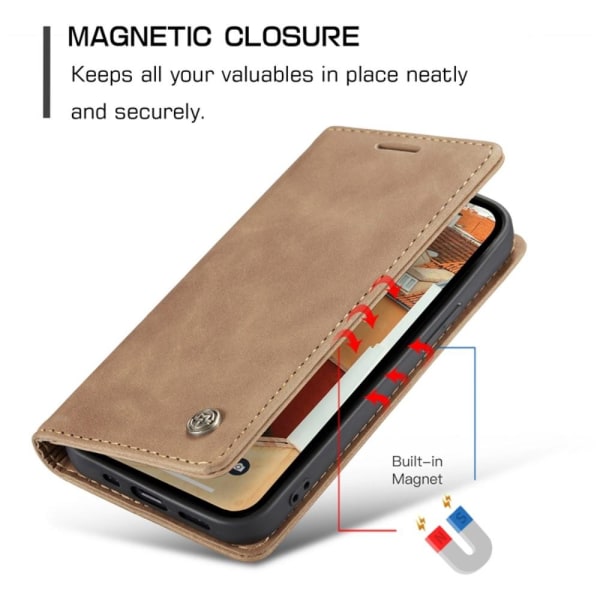 CASEME Retro tegnebog taske til iPhone 14 Pro - Lysebrun Brown