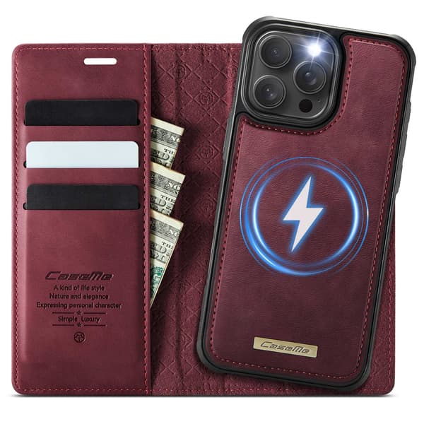 CASEME Til iPhone 15 Pro Lommebokdeksel Magnetisk Avtakbar RFID Beskyttelse Red