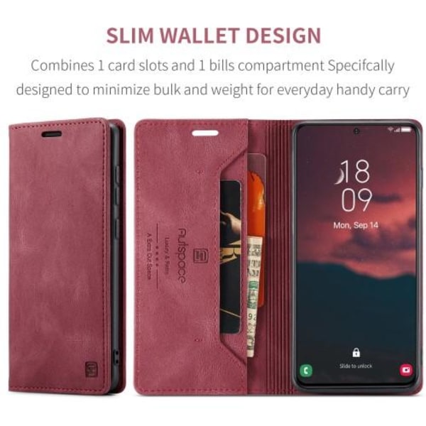 AUTSPACE A01 Retro tegnebog taske til Samsung Galaxy S23+ (Plus) - Rød Red