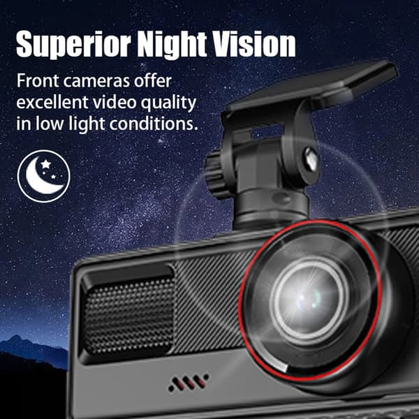 3-kanals dashcam med Wi-Fi, G-sensor, parkeringsovervågning og nattesyn Black