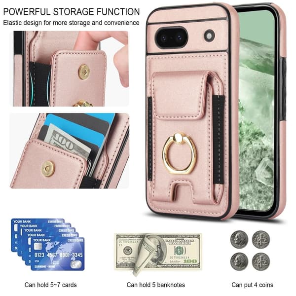 Google Pixel 8a Kickstand Case Puhelimen Suojakotelo Korttipaikoilla - Ruusukulta Black