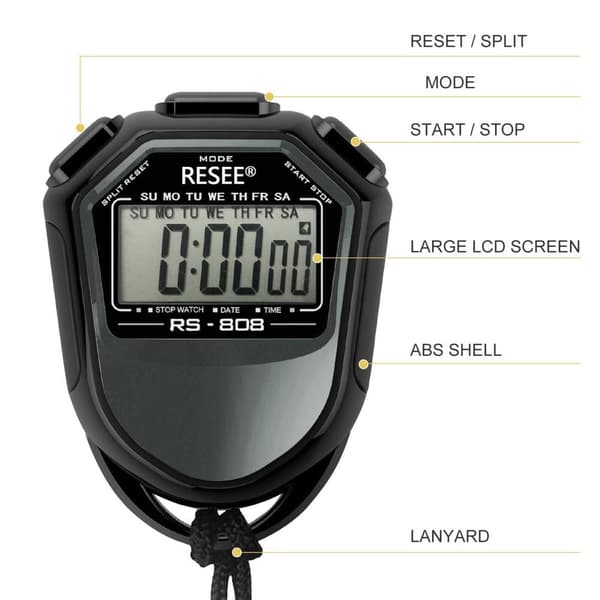 RESEE Stopur LCD - skærm Timer Svømning Løb Sport Black