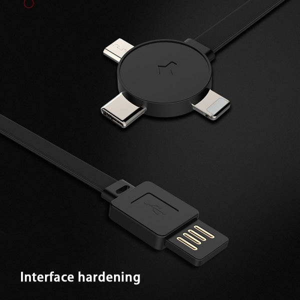 USB to lightning Micro-usb USB-C 3-in-1 cable 66W fast charging Black 1 m