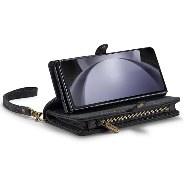 CASEME Retro läder plånboksfodral till Samsung Galaxy Z Fold6 Svart