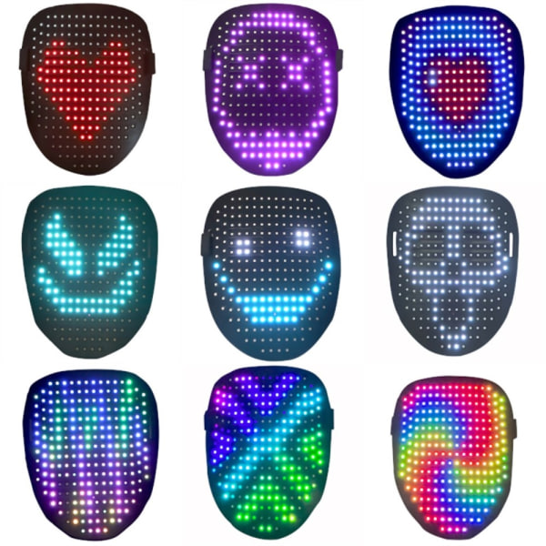 RGB LED-maske Gesture Face-Changing Glowing Mask Halloween Party Black