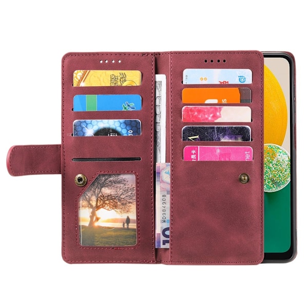 Til Samsung Galaxy S25 Edge Etui med Lynlåslomme og 9 Kortlommer Red