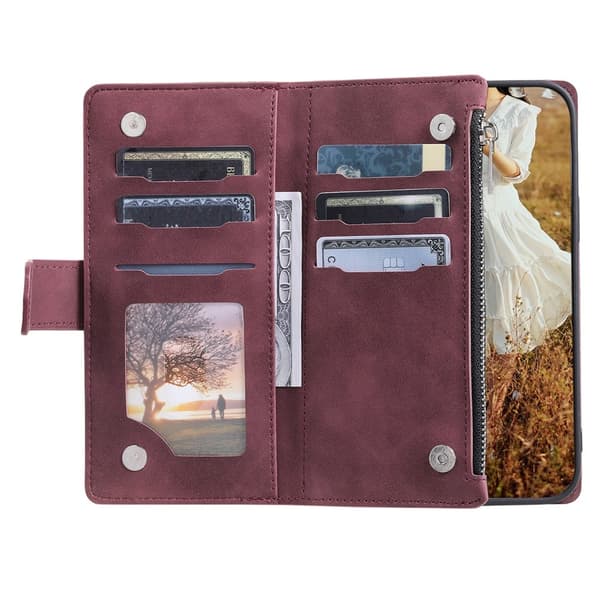 Google Pixel 10 Pro XL Zipper Wallet Case Rhombus Stitching Line Puhelinsuojus Red