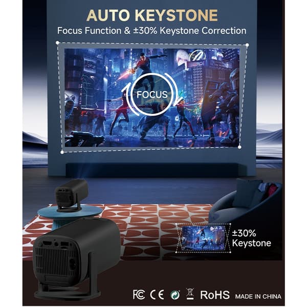 Projektor Hjemmekino Videoprojektor 120 ANSI Android 14 WiFi / Bluetooth 1+8 GB Black