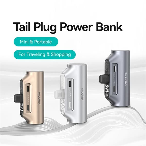 USAMS Mini Powerbank 3000mAh USB-C Bærbar Oplader Nødoplader Silver