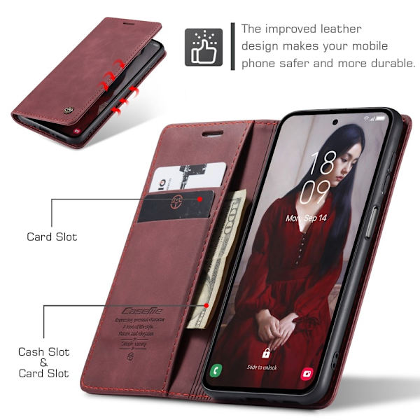 CASEME Retro Lompakkokotelo Samsung Galaxy A35 Red