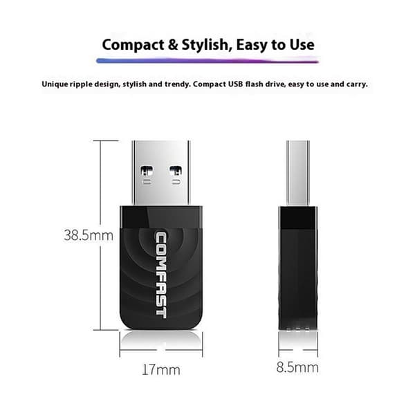 COMFAST Dual Band Gigabit WiFi-adapter 1300 Mbps USB 3.0 trådløst netværkskort Black