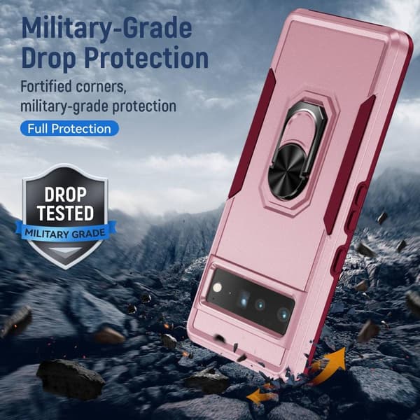 Google Pixel 7 Pro Hybrid - deksel med fingerring og metallplate - rosa Pink