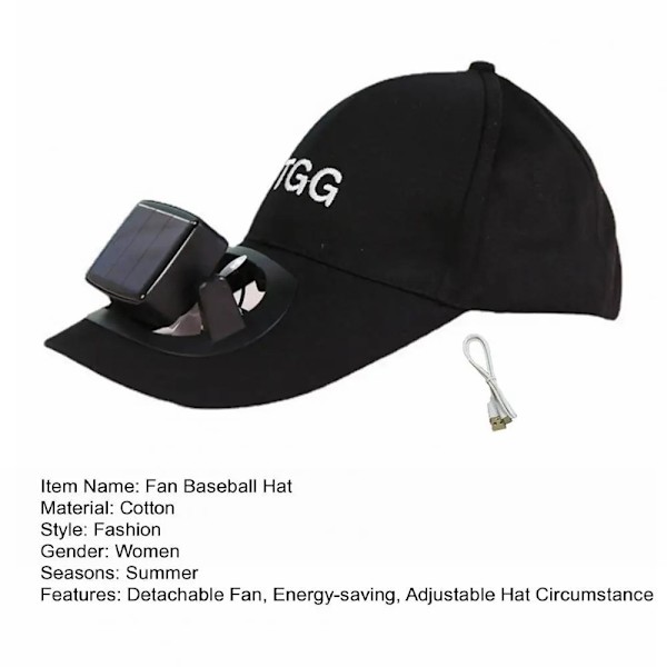 Sommer solbeskyttelseshat Sun Cap Fan baseball cap - Sort Black