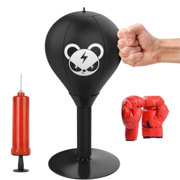 Boksesæk boksebold med sugekop med inflator og handsker Black