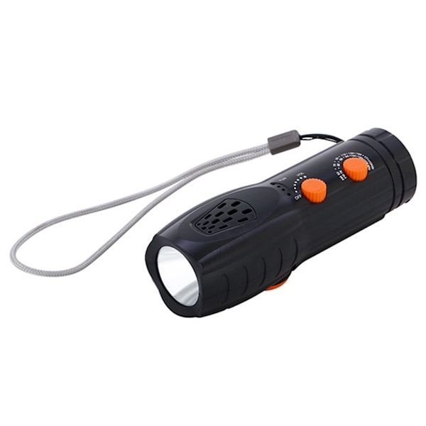 Handvev AM / FM Radio LED Ficklampa 1200mAh Emergency Power Bank Svart