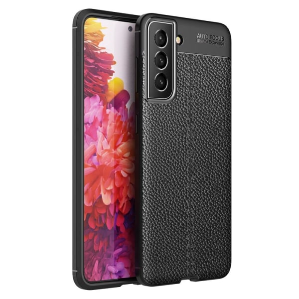 Litchi Texture Soft TPU Taske til Samsung Galaxy S22 - Sort Black