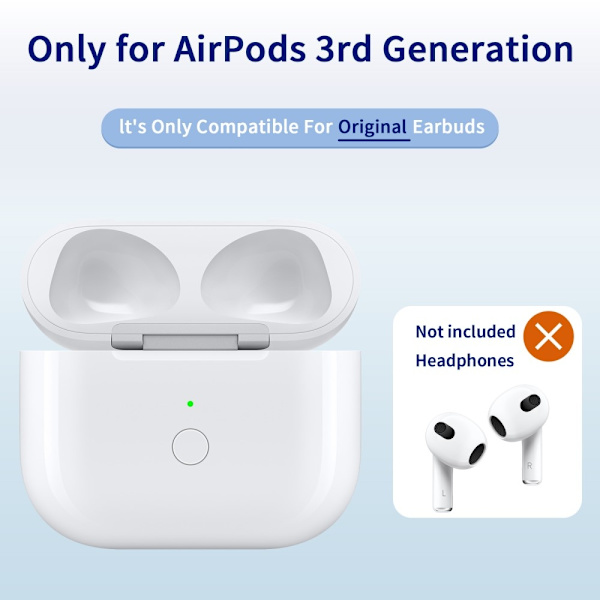 Til AirPods 3 opladningsetui Indbygget 620mAh batteri Bluetooth trådløs opladning White