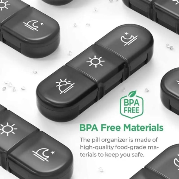 21 Grids Pill Box Seitsemän päivää viikossa Kannettava lajittelulaatikko Black