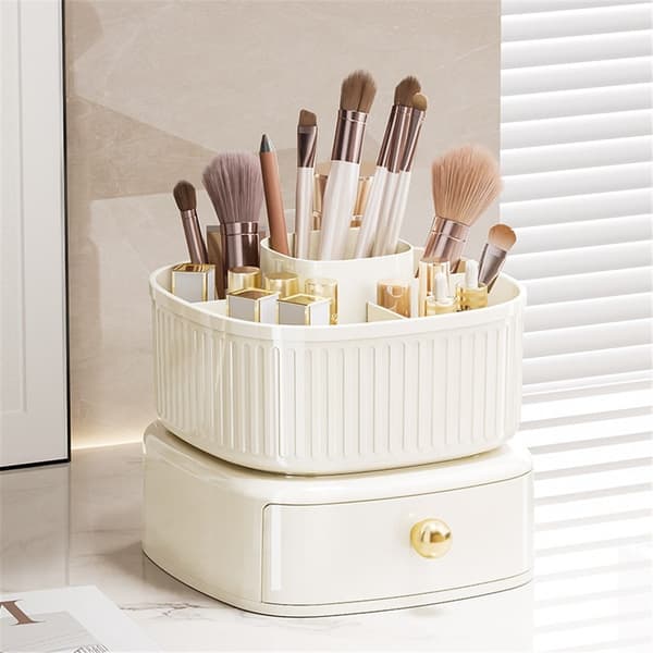 Organiser din makeup Roterende makeup-organisator med skuffeopbevaringsstativ Beige