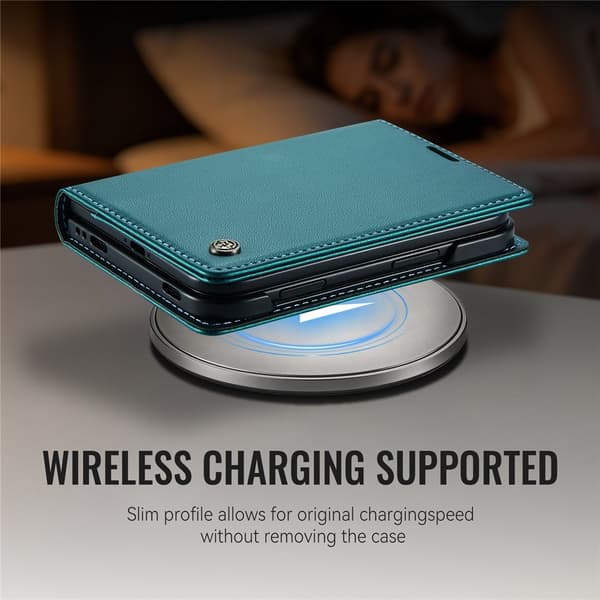 CASEME Glanset telefonlommebokdeksel med litchi tekstur til iPhone Duo Green