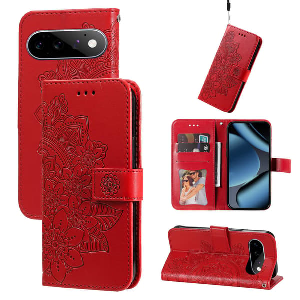 Kukkakuvioinen puhelimen lompakkokotelo Google Pixel 11 Pro ja Google Pixel 11 Red