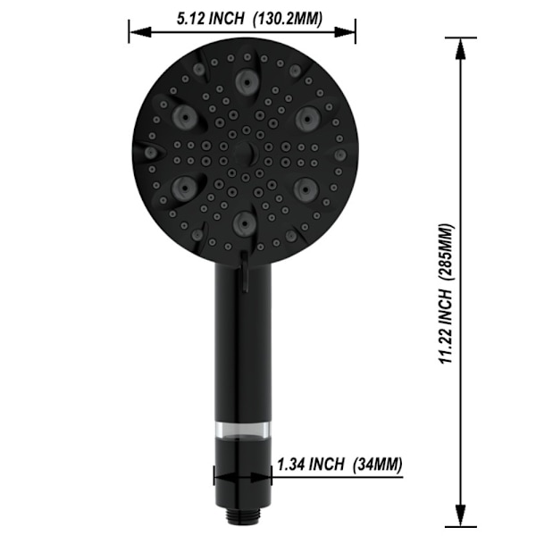 Vandbesparende 10 positioner Håndholdt brusehoved filter rustfri stålslange Bruser Black
