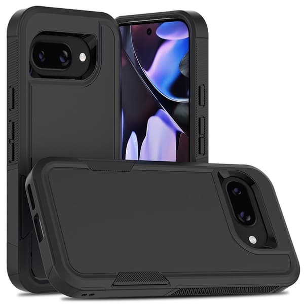 För Google Pixel 9a Skal 2 i 1 PC + TPU Stötsäkert Mobilskal Svart Svart