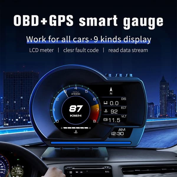 Hastighetsmätare HUD OBD2 GPS Display överhastighet varvtalslarm Svart