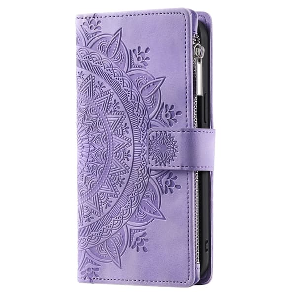 For iPhone 17e / 16e  Lommebok Deksel Shell Mandala Blomstermønster Purple