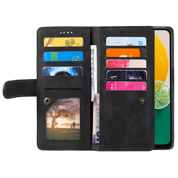 For Samsung Galaxy A16 5G / A16 4G Case Zipper Pocket PU Leather Phone Cover with 9 Card Slots Black