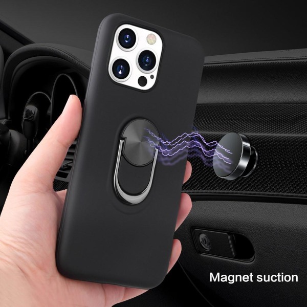 iPhone 13 Pro Max Finger Ring TPU Hybrid Cover Kickstand - Sort Black