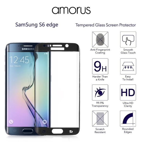 AMORUS Samsung Galaxy S6 Edge Härdat glas - Svart Transparent