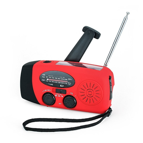 Håndsving Solar FM / AM Radio Lommelygte NOAA Power Bank Red