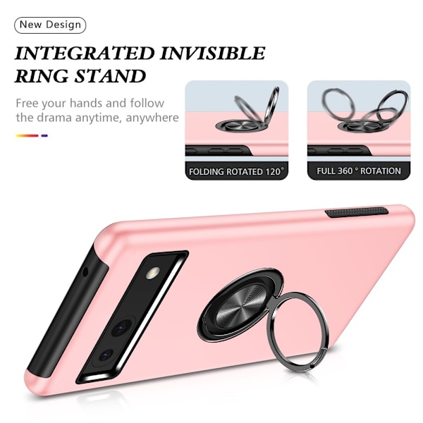 Til Google Pixel 8a Fingerring Kickstand Hybrid Taske Pink