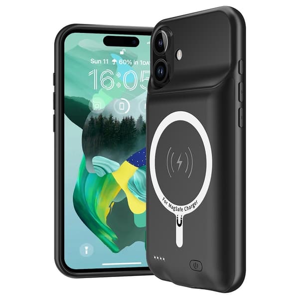 För iPhone 16 Plus Portable Charger Case 7000mAh PowerBank kompatibel med MagSafe Transparent