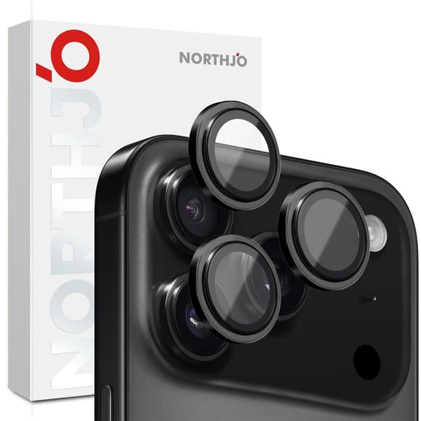 NORTHJO För iPhone 17 Pro Max / iPhone 17 Pro Kameralinsskydd Härdat Glas Metallring Svart