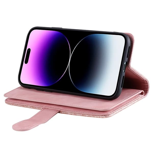 Til iPhone 17 Pro Max Deksel med glidelås og 9 kortspor Pink