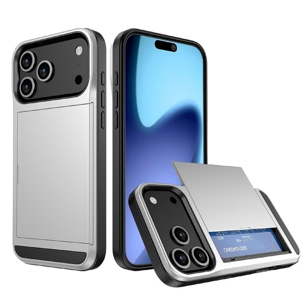 Telefondeksel med skyvbar kortholder til iPhone 18 Pro / 17 Pro Silver