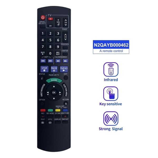 Fjärrkontroll Ersättning för N2QAYB000462 För Panasonic Blu-Ray DVD Spelare Svart