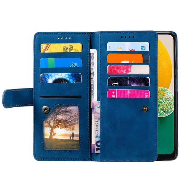 Til Samsung Galaxy A26 5G Etui med Lynlåslomme og 9 Kortlommer Blue