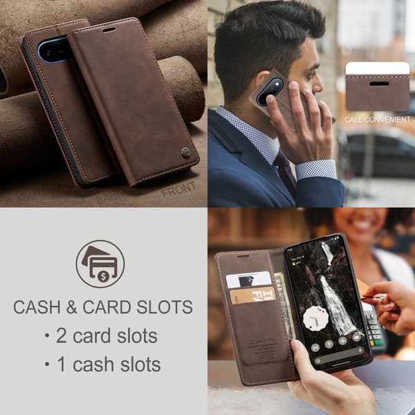CASEME Lommebokdeksel med Stativ til Google Pixel 11 Pro XL Brown