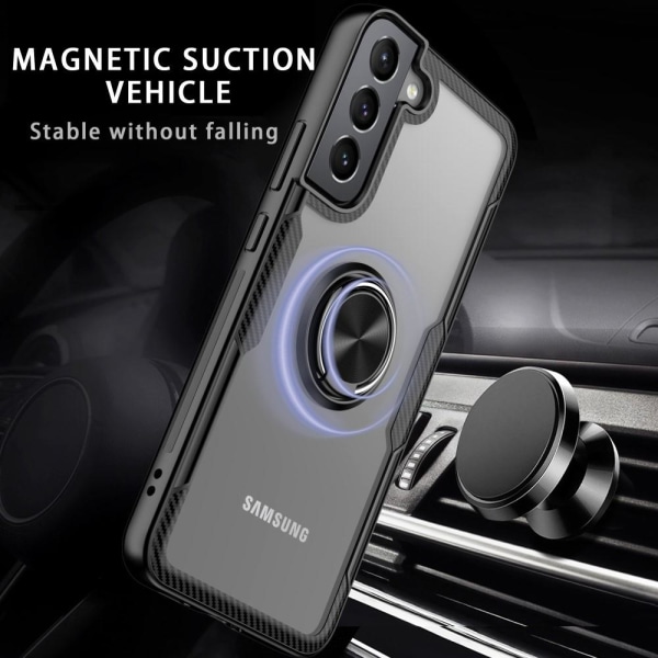Samsung Galaxy S22+ Finger Ring Kickstand Hybrid Cover - Sort/Si Silver